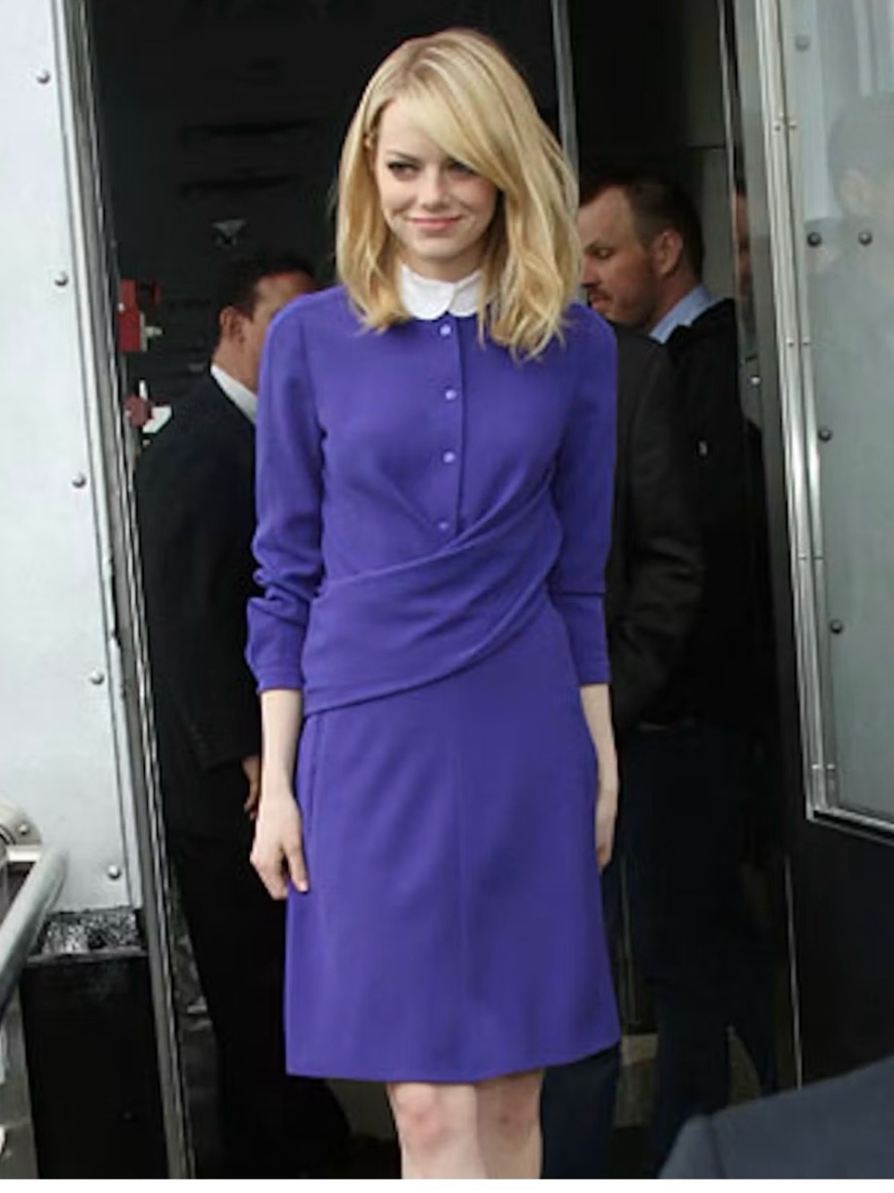 Carven Purple Long-Sleeve Dress with White Peter Pan Collar